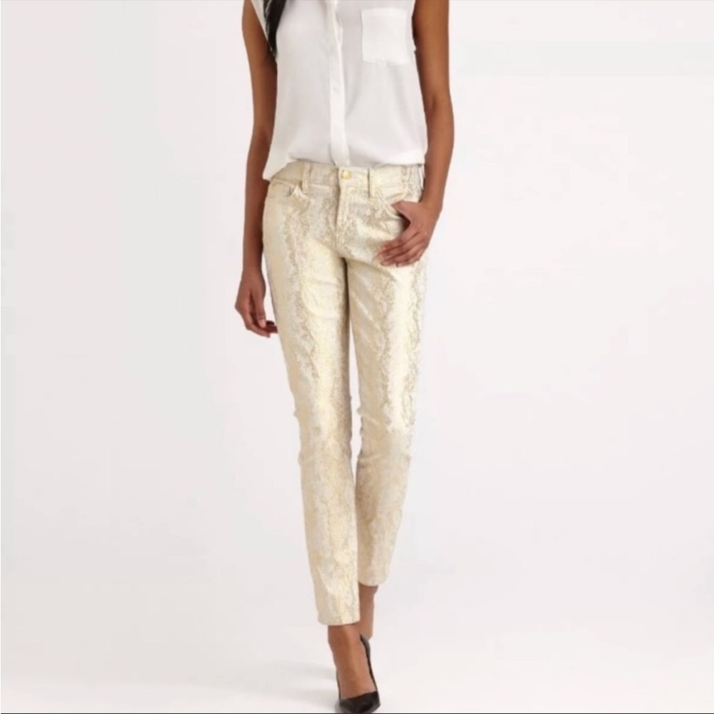 NWT 7 For All Mankind White/Gold Snake Print Skinny Jeans Size 25 - Picture 3 of 12